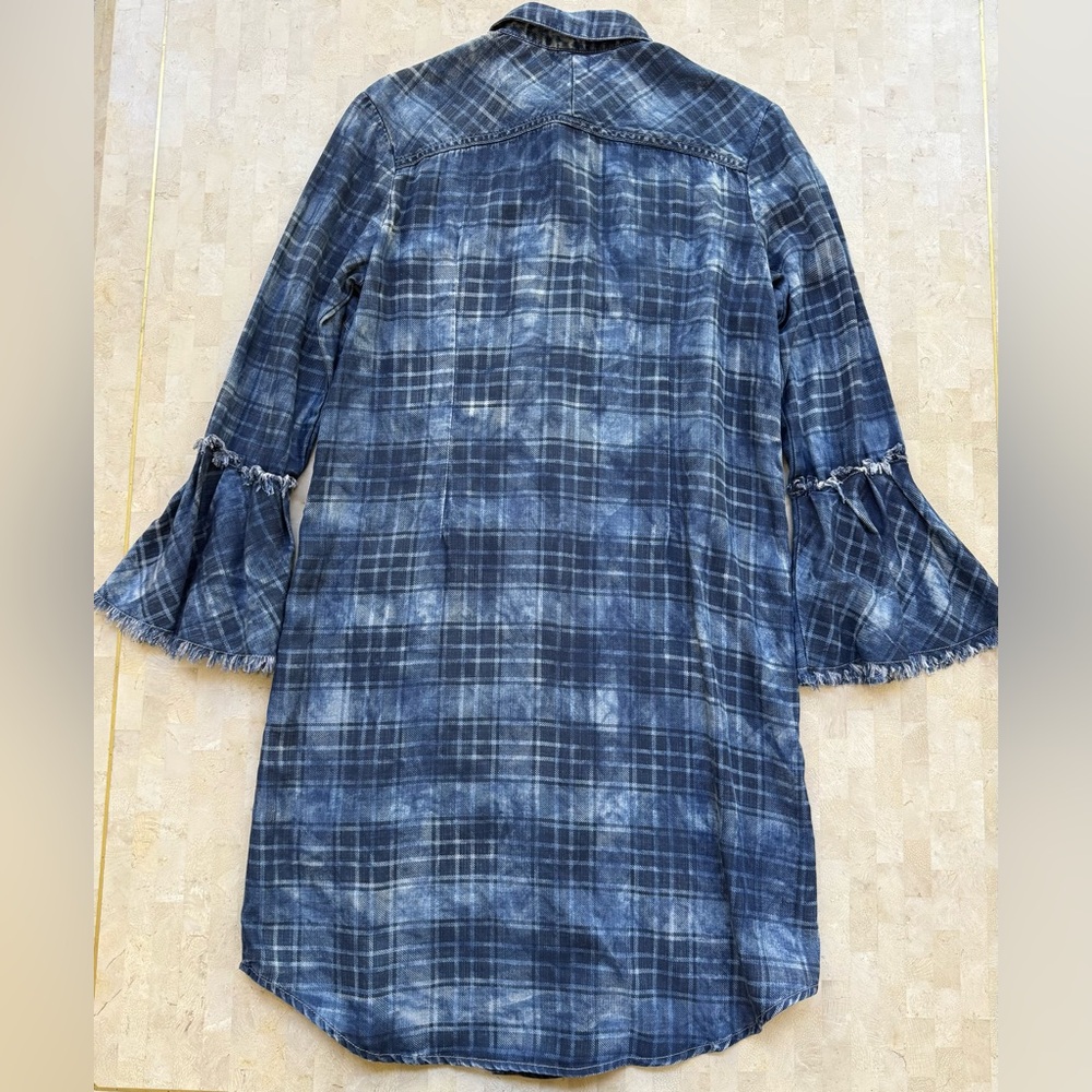 SCULLY  Western Rodeo Dress Womens Long Bell Sleeve Pearl Snap Navy Plaid‎ - S - Picture 8 of 9